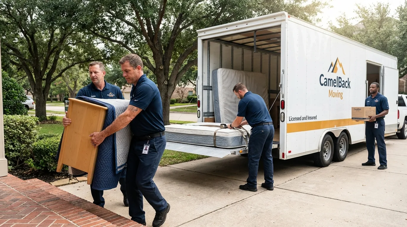 Crew loading residential truck for cross-state move from Maroa, IL